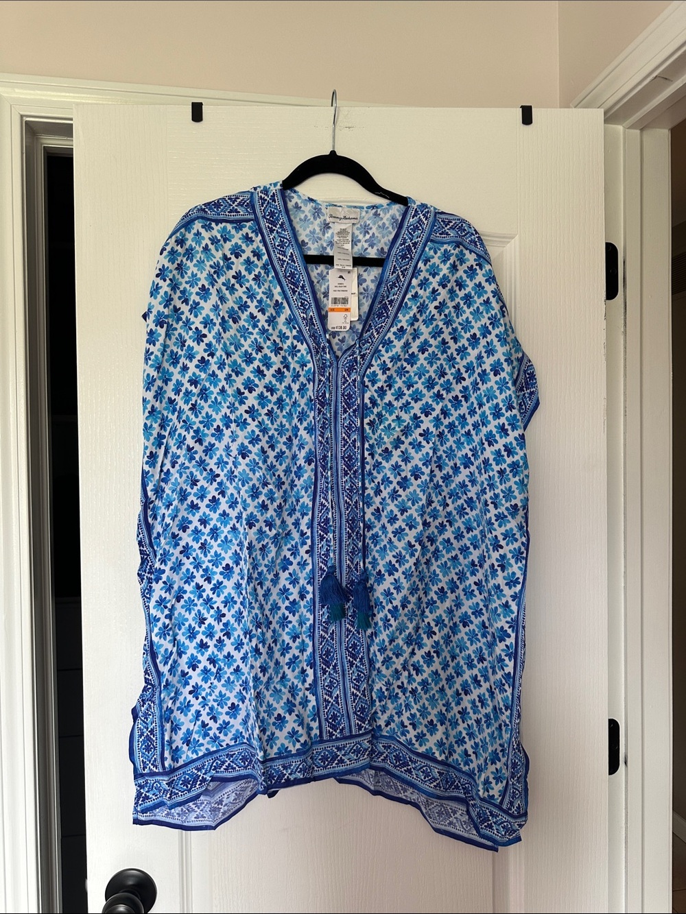 Tommy Bahama Blue & White Printed Swim Cover-Up Kaftan